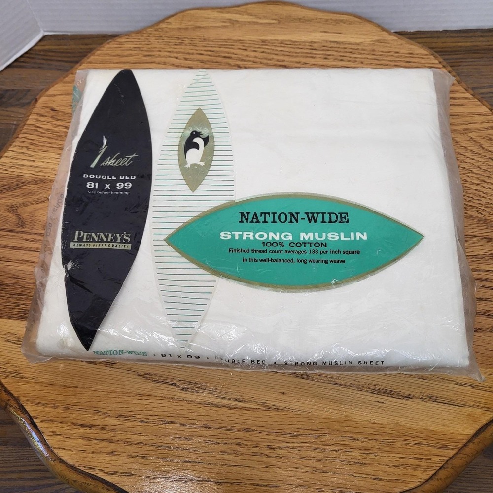 VTG Penney's Nation-Wide Strong Muslin Double Full Flat Bed Sheet NOS Cotton